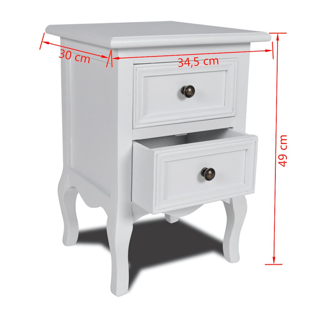 vidaXL Nightstands 2 pcs with 2 Drawers MDF White
