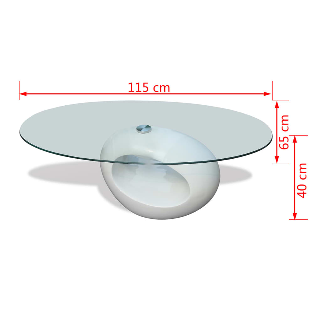 vidaXL Coffee Table | White | Tempered Glass, Fiberglass | Medium | Gloss Finish