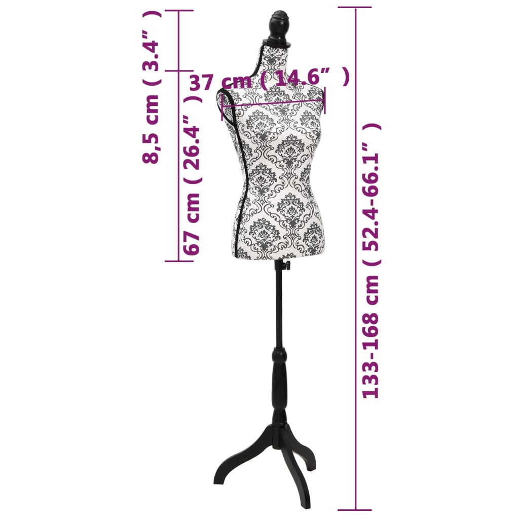 vidaXL Female Mannequin | Black and White | Polyester | Adjustable