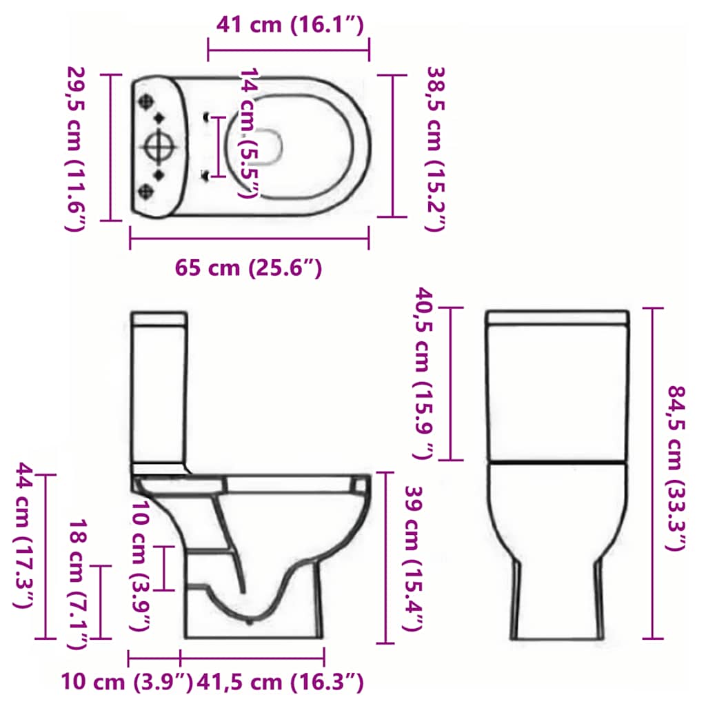 vidaXL Ceramic Toilet Back Water Flow Black