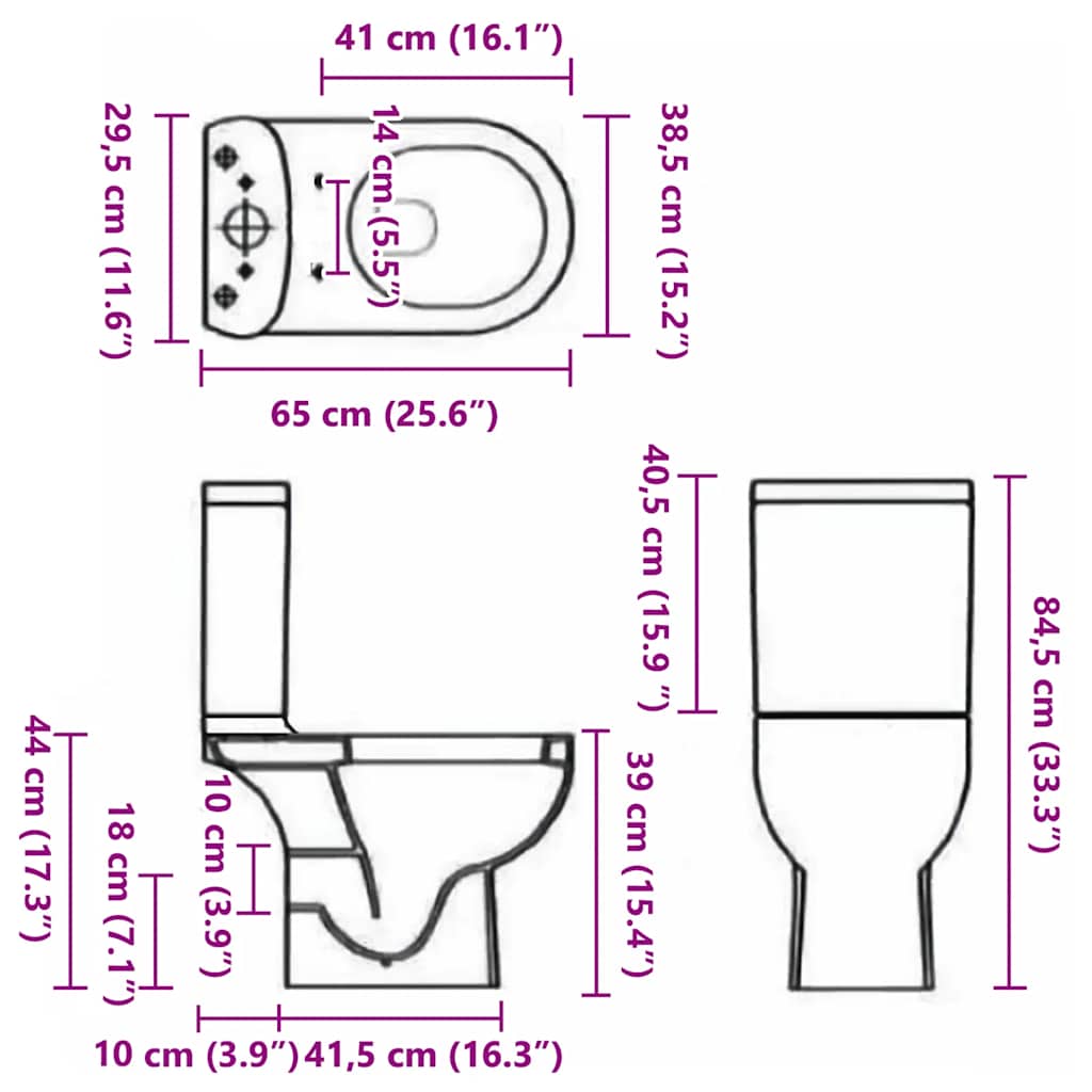 240376 vidaXL Ceramic Toilet Back Water Flow White