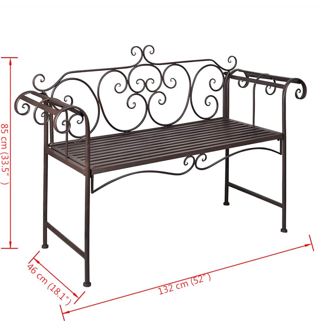 vidaXL Garden Bench | Antique Brown | Steel | 132 cm | Durable