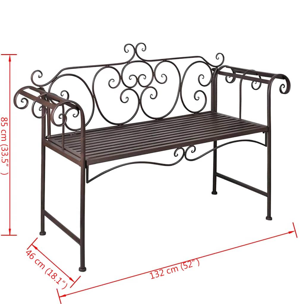 40716 vidaXL Garden Bench 132 cm Steel Antique Brown
