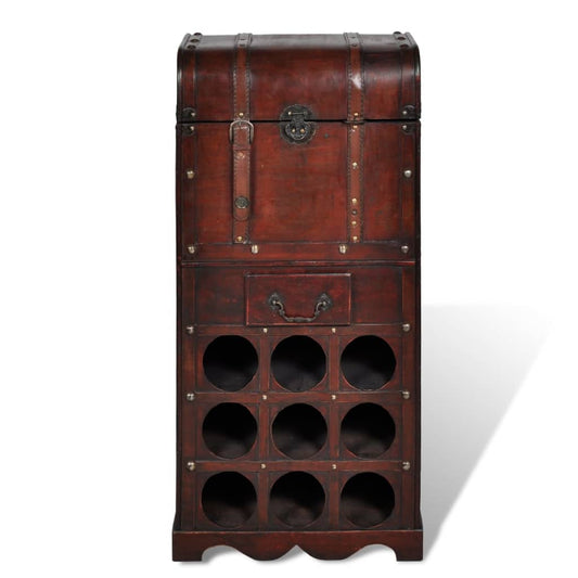 240506 vidaXL Wooden Wine Rack for 9 Bottles with Storage