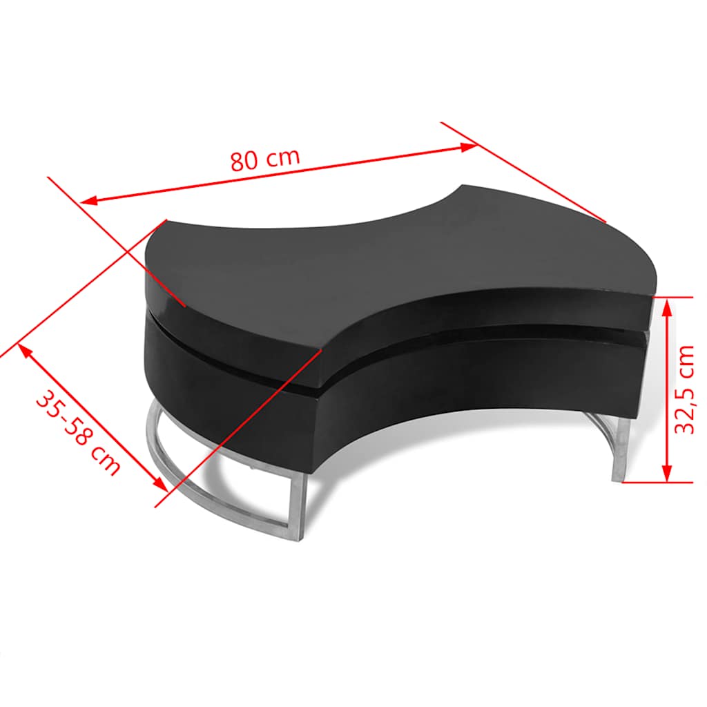 vidaXL Coffee Table Shape-Adjustable High Gloss Black