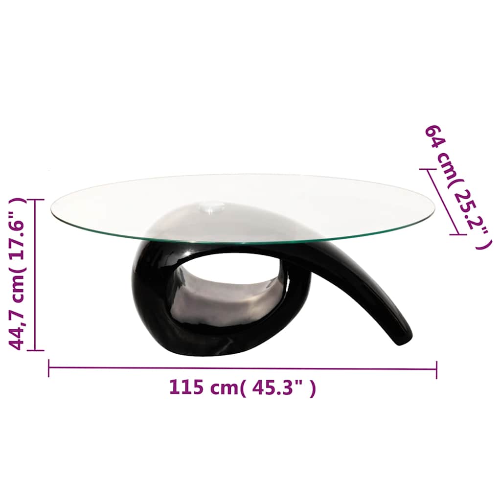 vidaXL Coffee Table with Oval Glass Top High Gloss Black