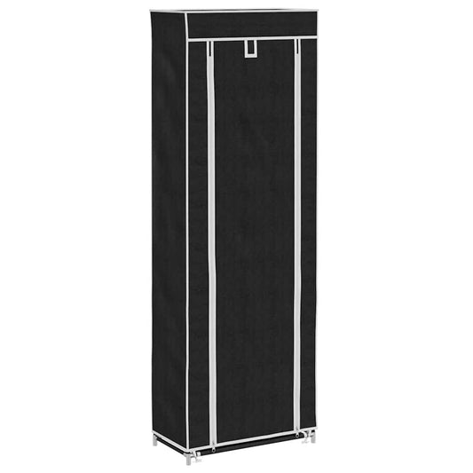 240491 vidaXL Fabric Shoe Cabinet with Cover 57 x 29 x 162 cm Black