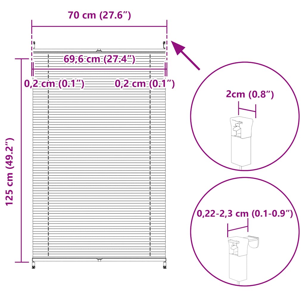 vidaXL Plisse Blind 70x125cm White Pleated Blind