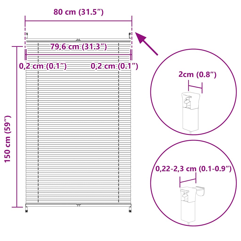 vidaXL Plisse Blind 80x150cm White Pleated Blind