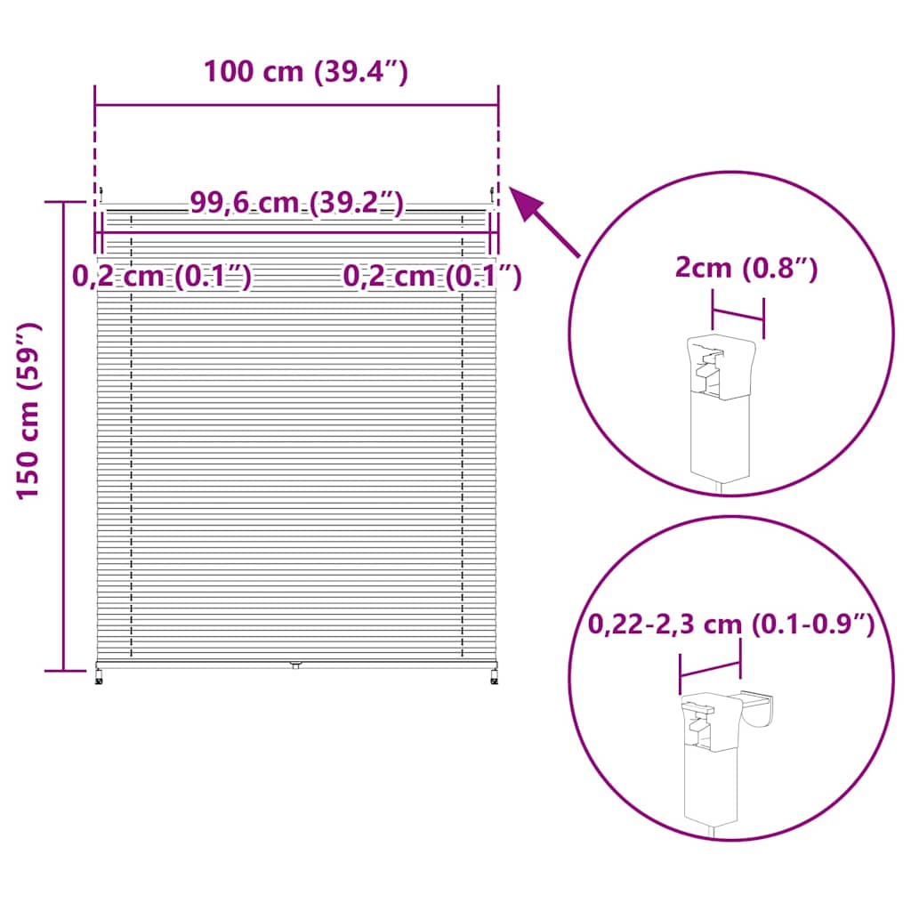vidaXL Plisse Blind 100x150cm White Pleated Blind