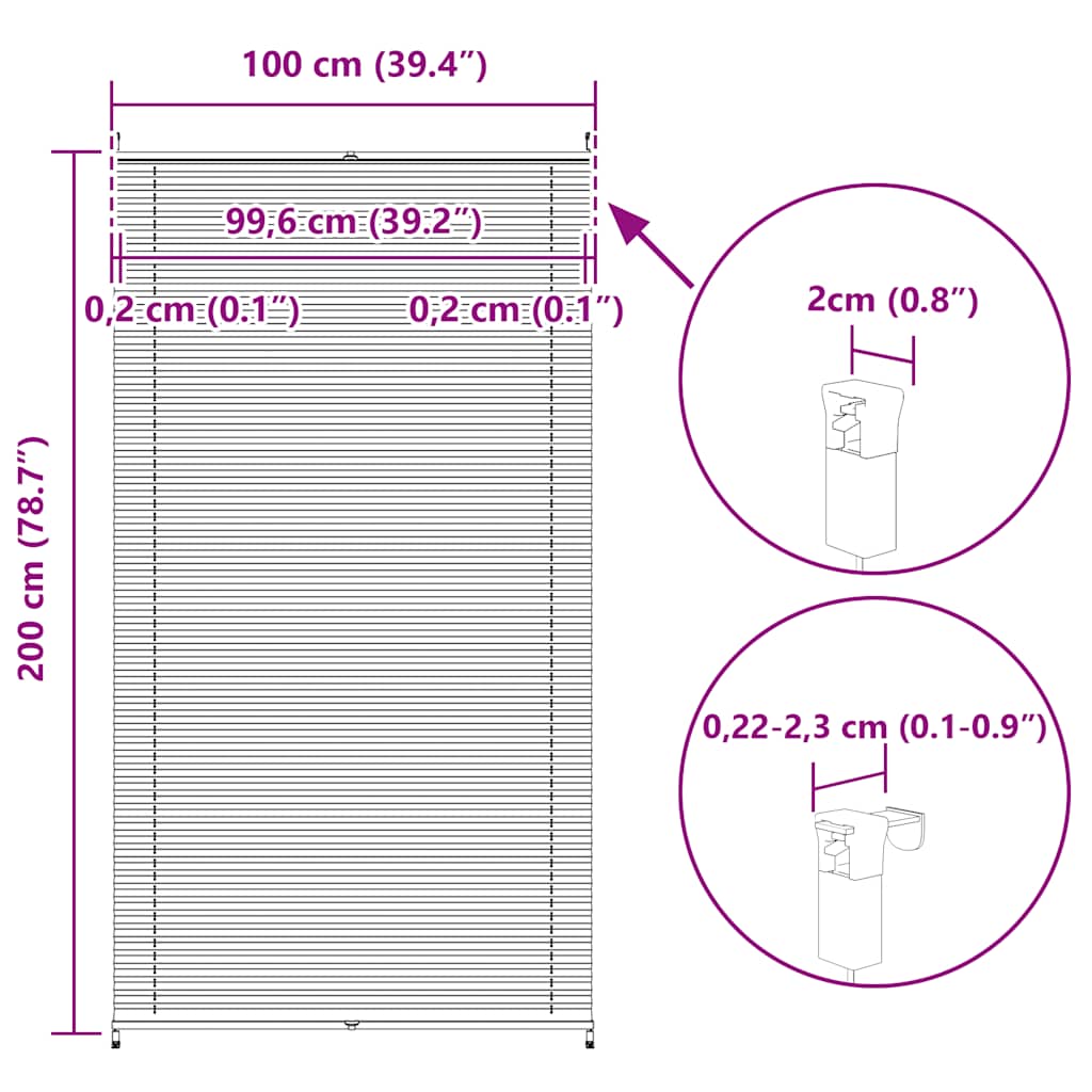 vidaXL Plisse Blind 100x200cm White Pleated Blind