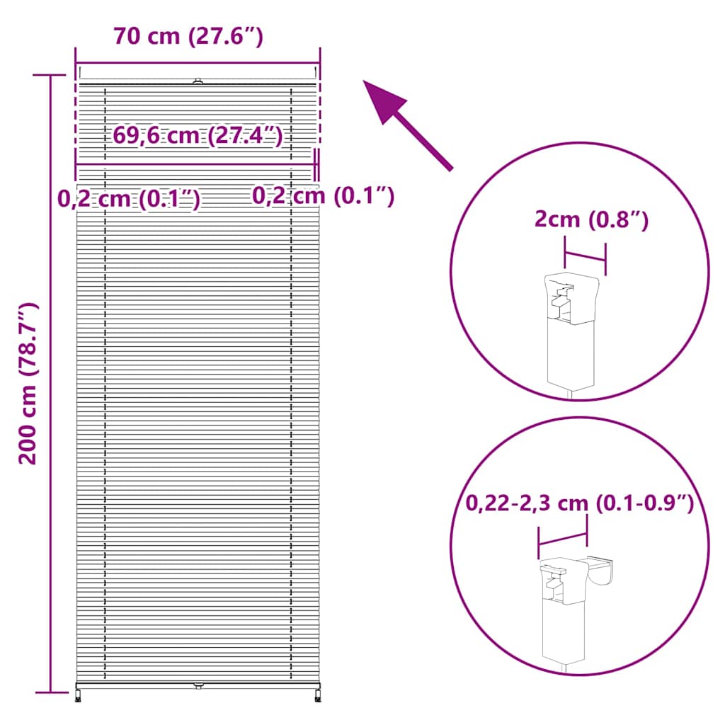 Plisse Blind 70x200cm Creme