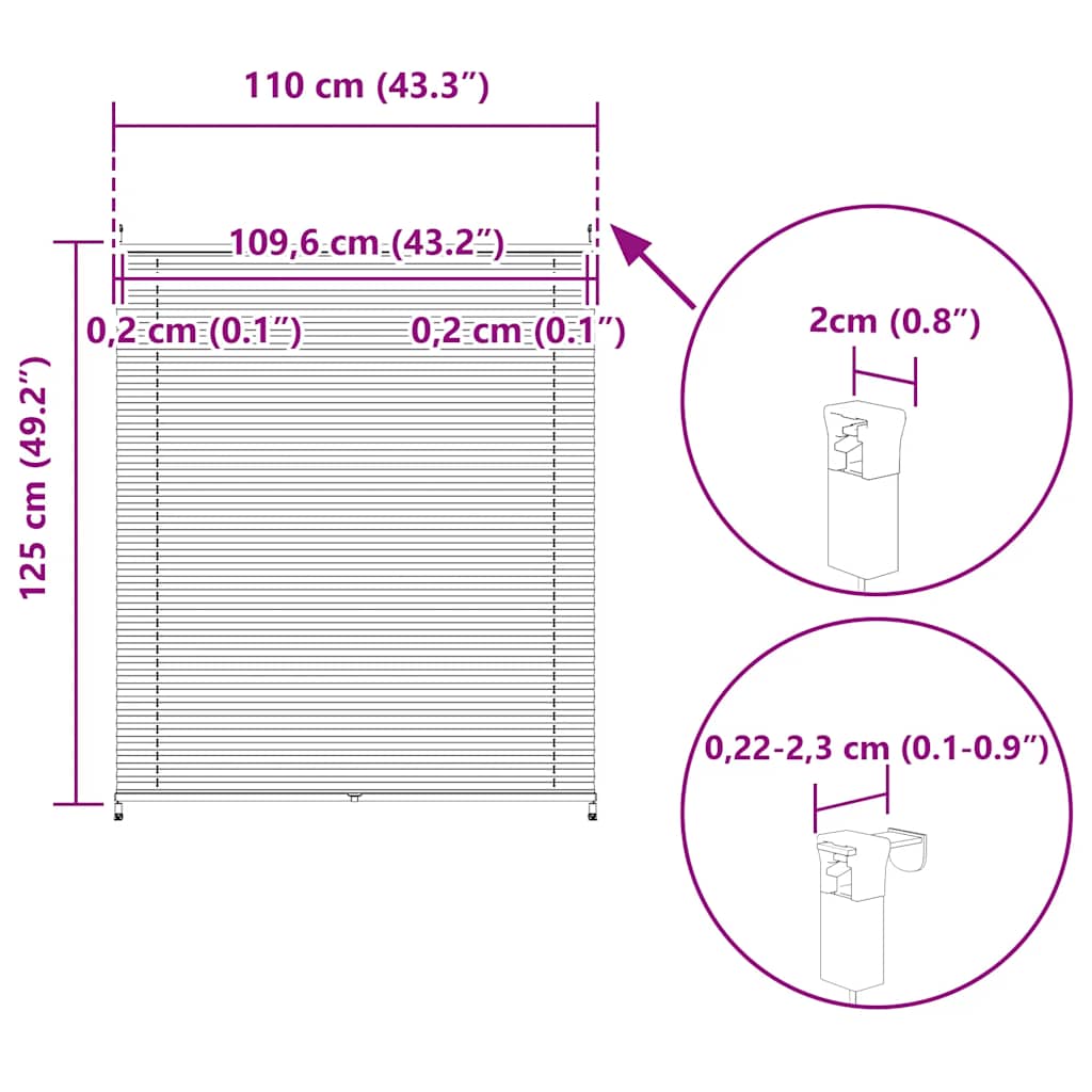 vidaXL Plisse Blind 110x125cm White Pleated Blind