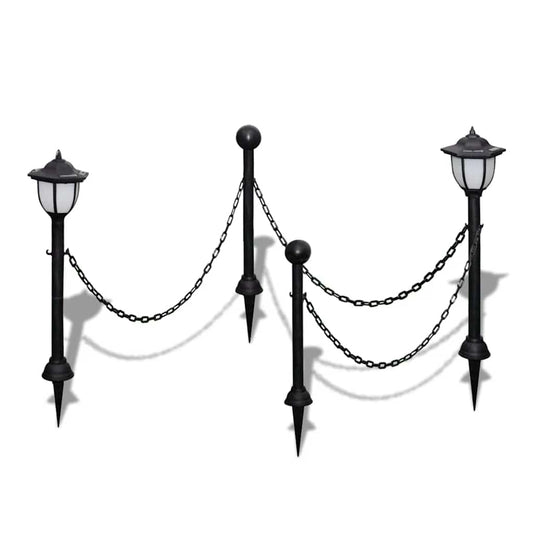 40868 Chain Fence with Solar Lights Two LED Lamps Two Poles