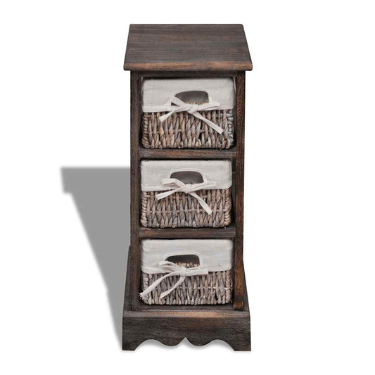 vidaXL Wooden Storage Rack 3 Weaving Baskets Brown