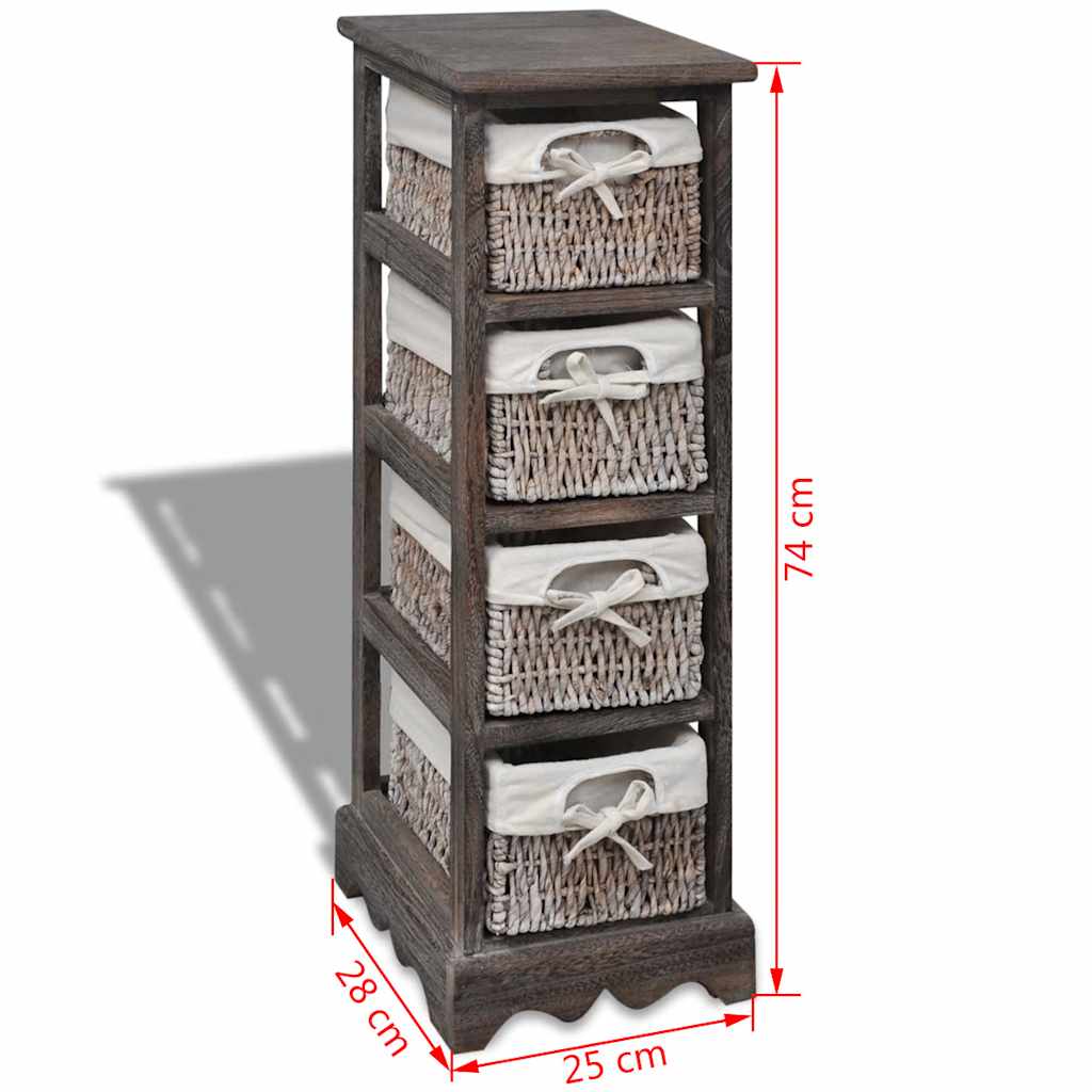 vidaXL Wooden Storage Rack 4 Weaving Baskets Brown