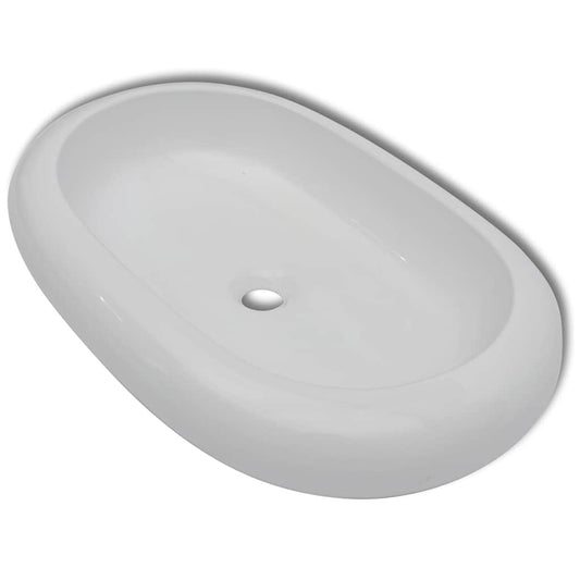vidaXL Luxury Ceramic Basin Oval-shaped Sink White 63 x 42 cm
