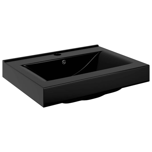 Rectangular Ceramic Basin Black with Faucet Hole 60x46 cm