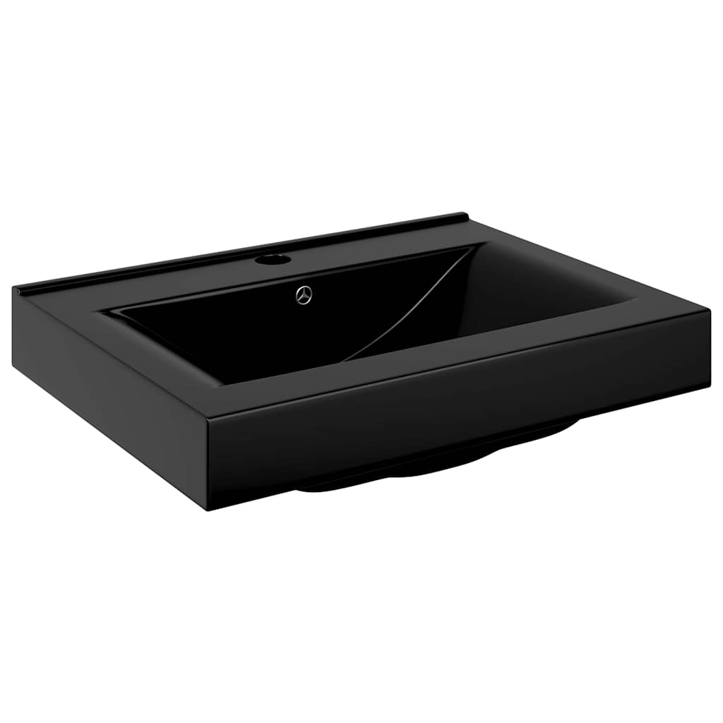 Rectangular Ceramic Basin Black with Faucet Hole 60x46 cm