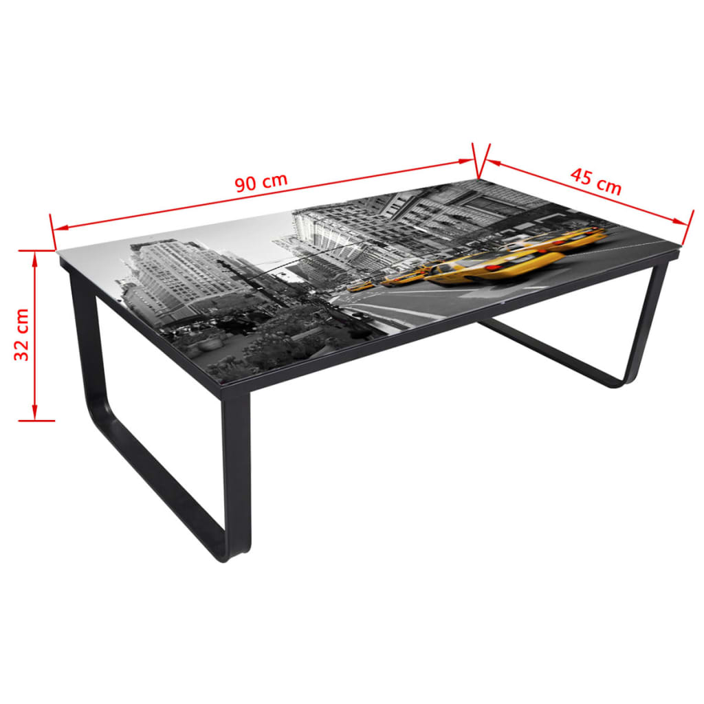 vidaXL Coffee Table | Black and printed | Iron and tempered glass | Small