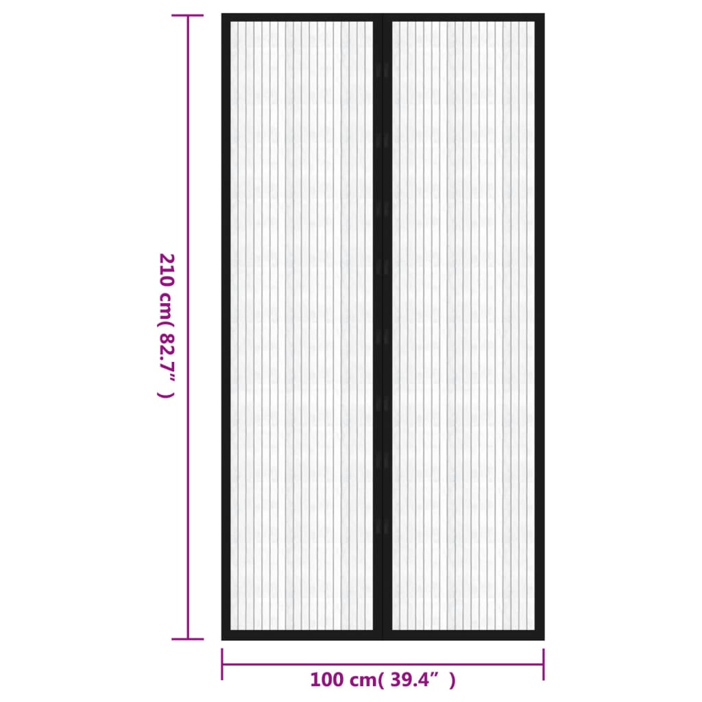 vidaXL Insect Door Curtain 210 x 100 cm 2 pcs Magnet Black