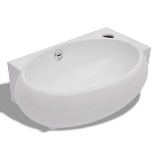 140698 Ceramic Sink Basin Faucet & Overflow Hole Bathroom White