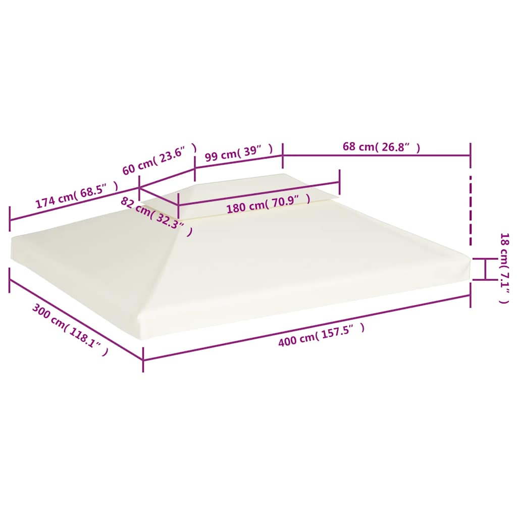 40880 vidaXL Gazebo Cover Canopy Replacement 310 g / m² Cream White 3 x 4 m