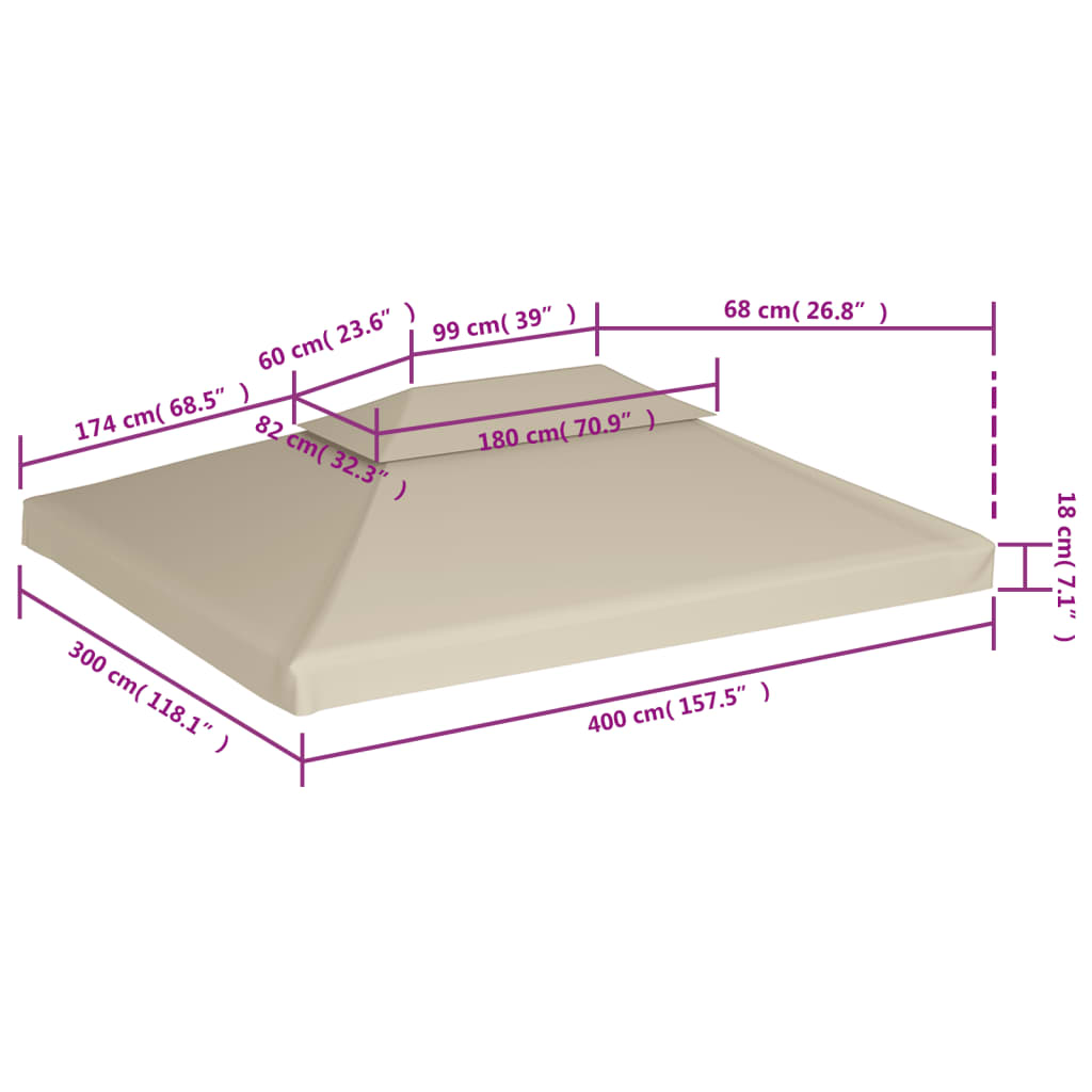 vidaXL Gazebo Cover Canopy Replacement 310 g / m² Beige 3 x 4 m