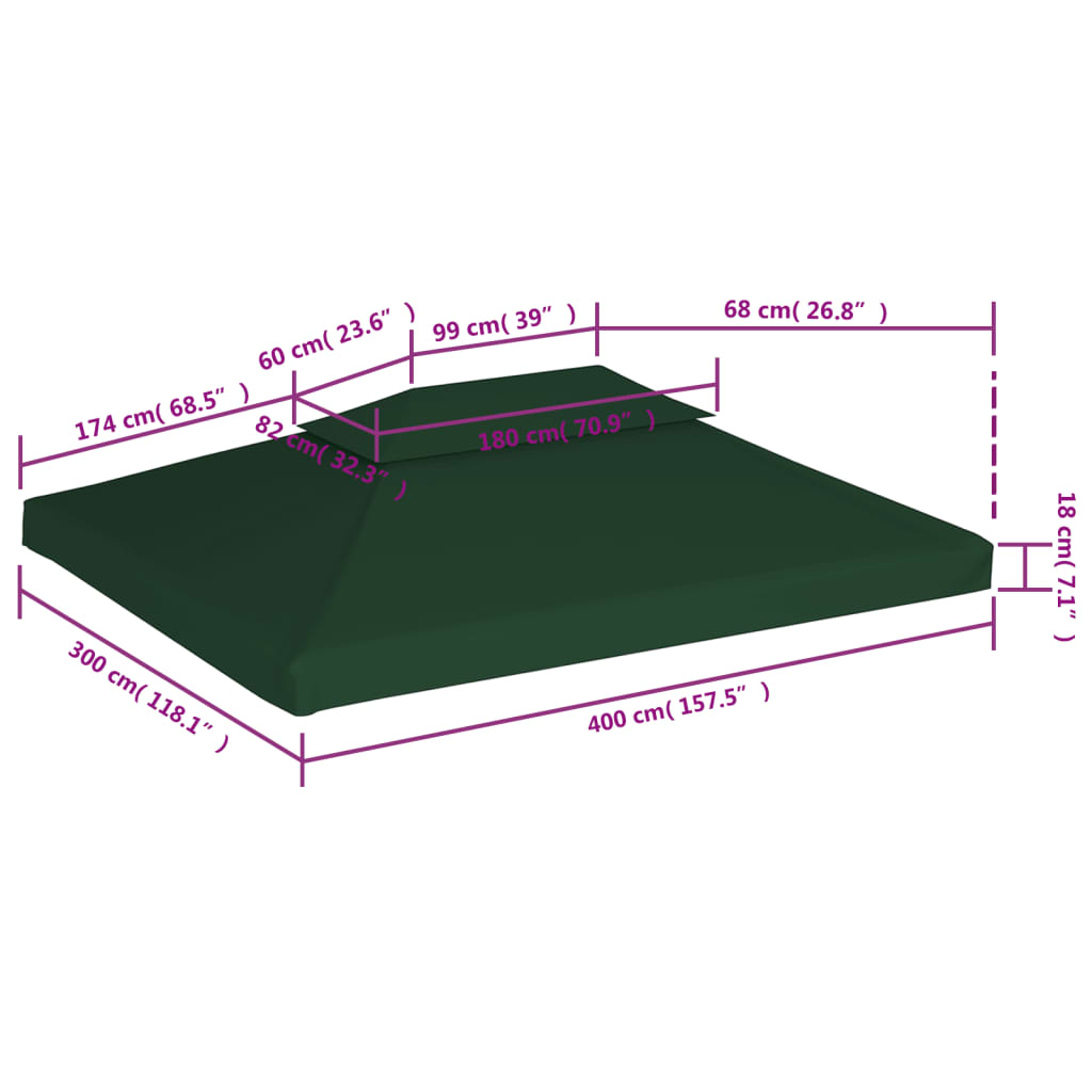 40882 vidaXL Gazebo Cover Canopy Replacement 310 g / m² Green 3 x 4 m