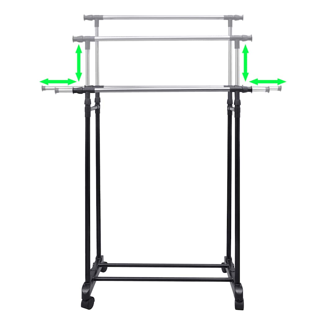 50212 vidaXL Adjustable Clothes Rack 4 Castors 2 Hanging Rails