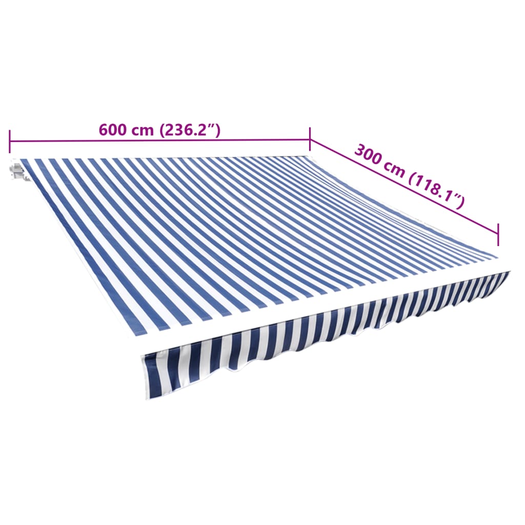 vidaXL Awning Replacement Fabric Blue and White 600x300 cm Polyester