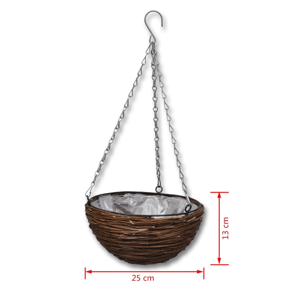 vidaXL Hanging Round Willow Basket 4 pcs with Liner & Chain