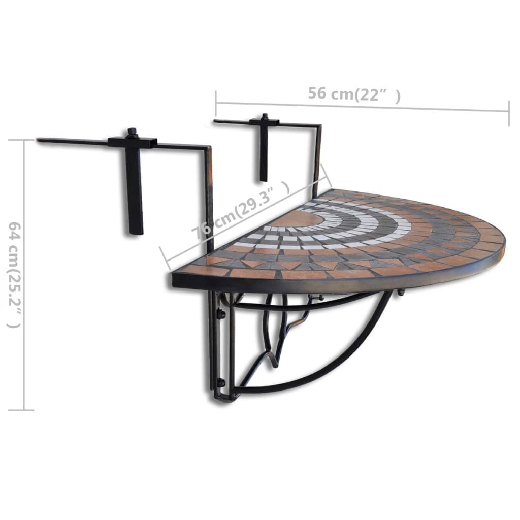 vidaXL Garden Table | Terracotta, White, Black | Iron | Medium | Foldable