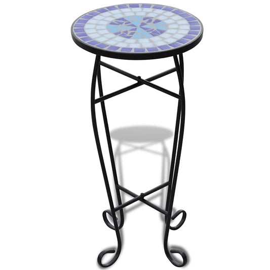 Mosaic Side Table Plant Table Blue and White