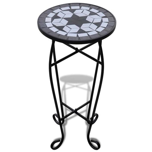 Mosaic Side Table Plant Table Black and White