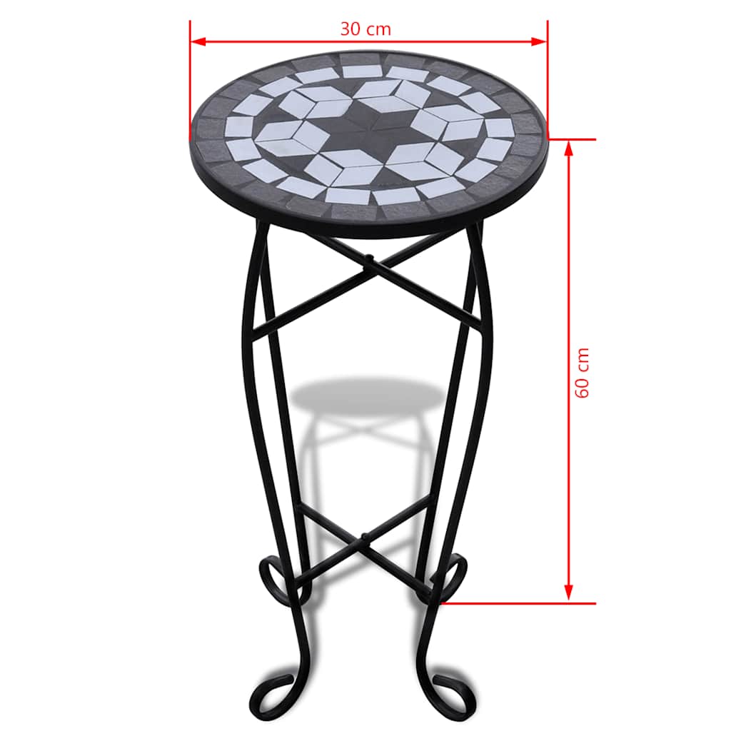 Mosaic Side Table Plant Table Black and White
