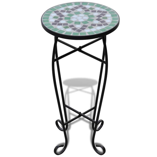 Mosaic Side Table Plant Table Green and White