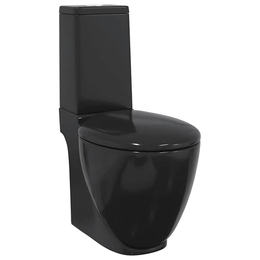 141136 vidaXL WC Ceramic Toilet Bathroom Round Toilet Bottom Water Flow Black