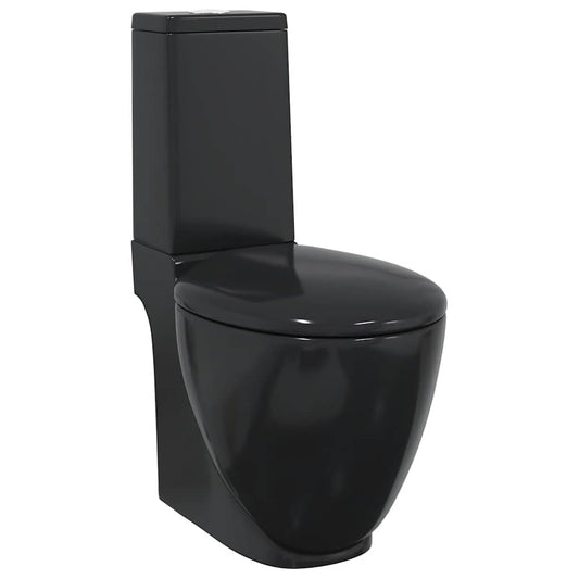 141136 vidaXL WC Ceramic Toilet Bathroom Round Toilet Bottom Water Flow Black