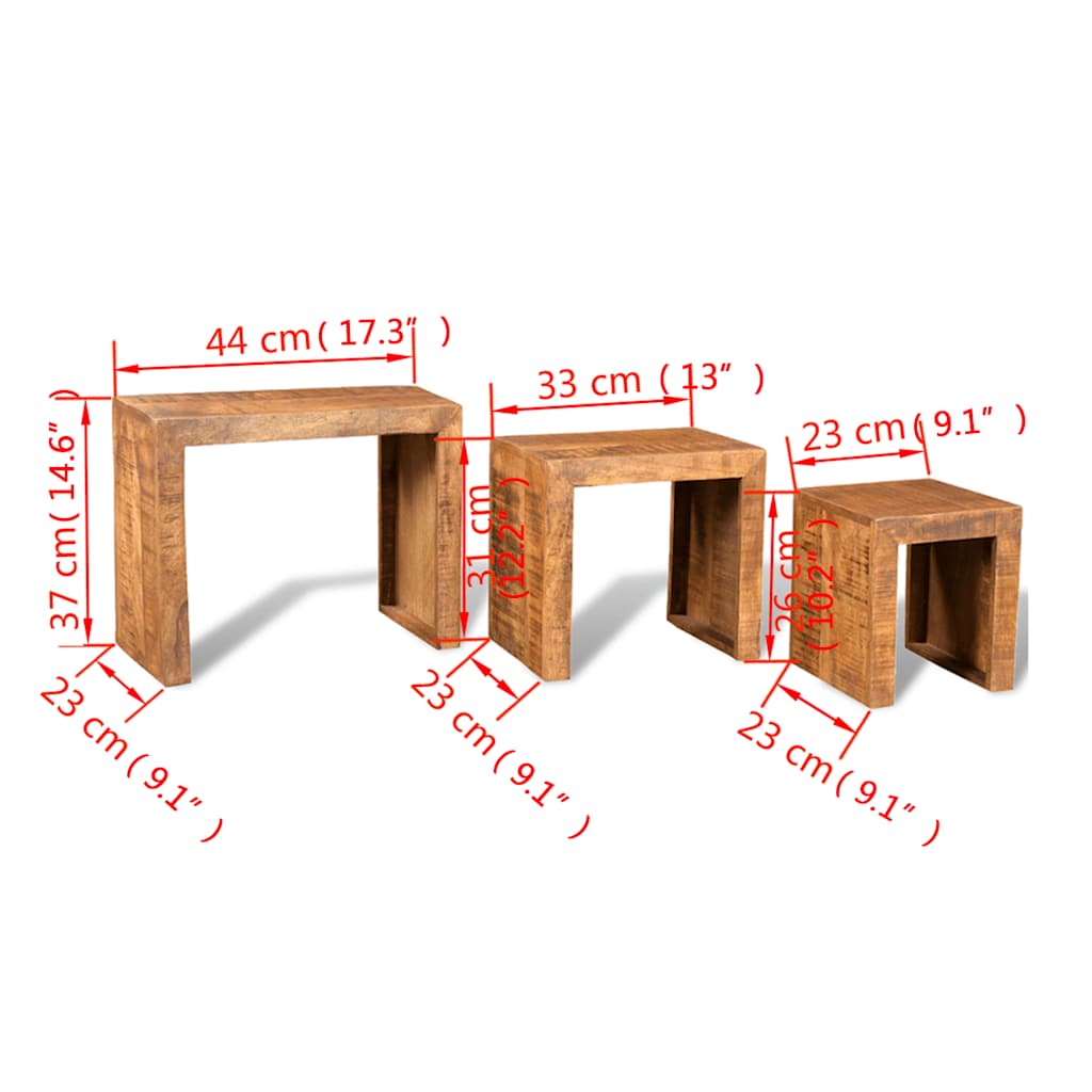 vidaXL Nesting Table Set 3 Pieces Solid Mango Wood