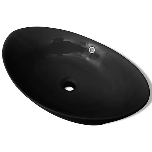 140680 Black Luxury Ceramic Basin Oval with Overflow 59 x 38,5 cm