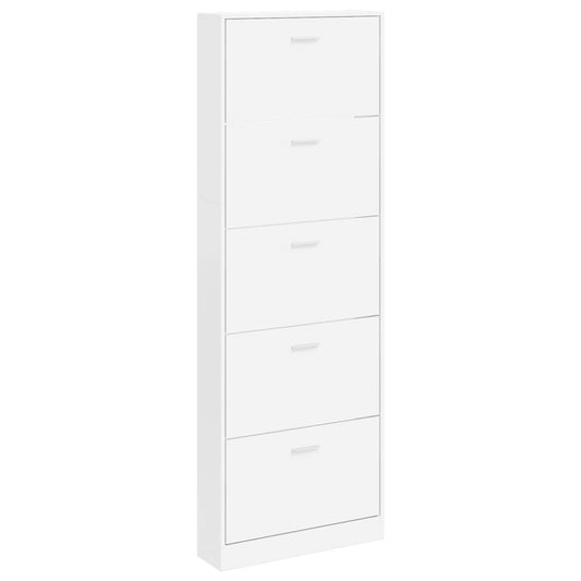 241240 White Wooden Shoe Cabinet with 5 Compartments