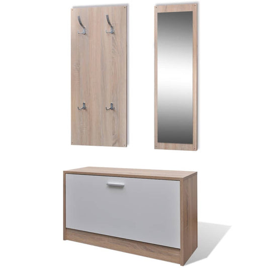 241246 Oak and White 3-in-1 Wooden Shoe Cabinet Set
