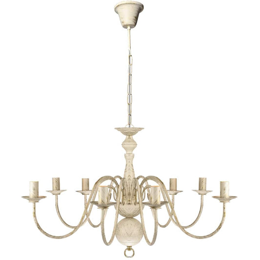 241383 Antique White Metal Chandelier 8 x E14 Bulbs