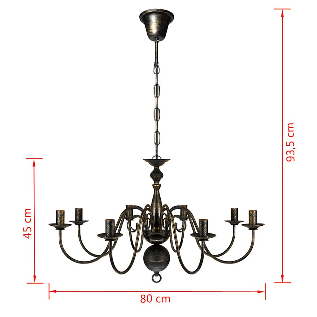 241384 Antique Black Metal Chandelier 8 x E14 Bulbs