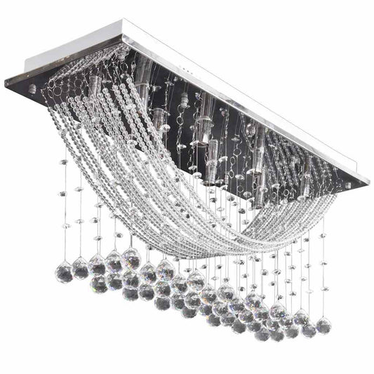 241391 White Ceiling Lamp with Glittering Glass Crystal Beads 8 x G9 29 cm