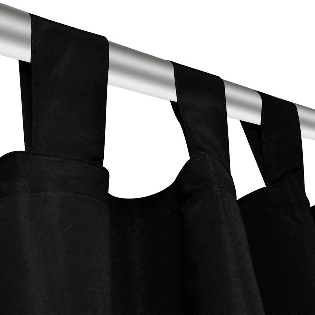 vidaXL 2 pcs Black Micro-Satin Curtains with Loops 140 x 245 cm