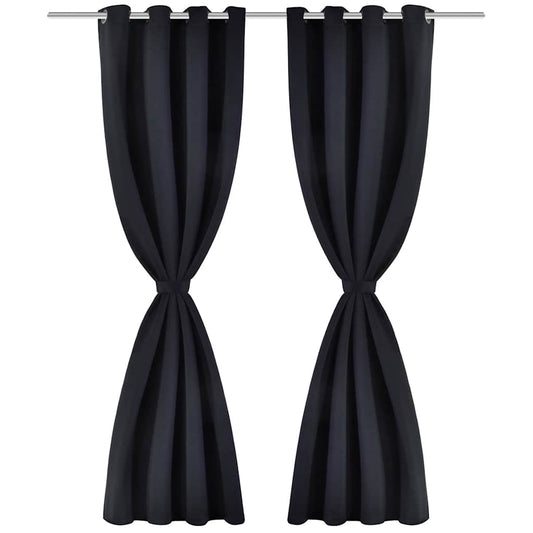 130369 2 pcs Black Blackout Curtains with Metal Rings 135 x 245 cm