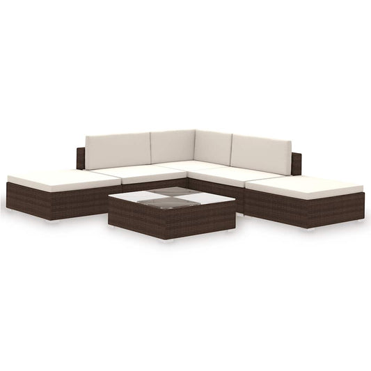 41268 vidaXL 6 Piece Garden Lounge Set with Cushions Poly Rattan Brown