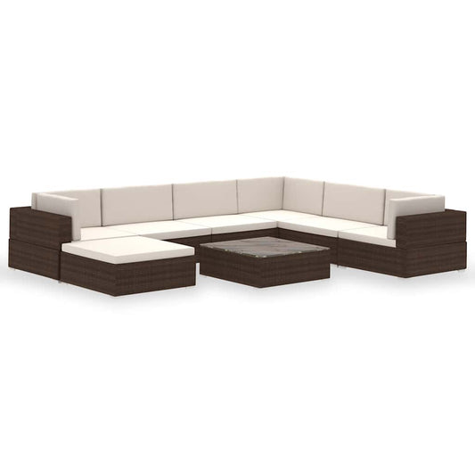 41270 vidaXL 8 Piece Garden Lounge Set with Cushions Poly Rattan Brown